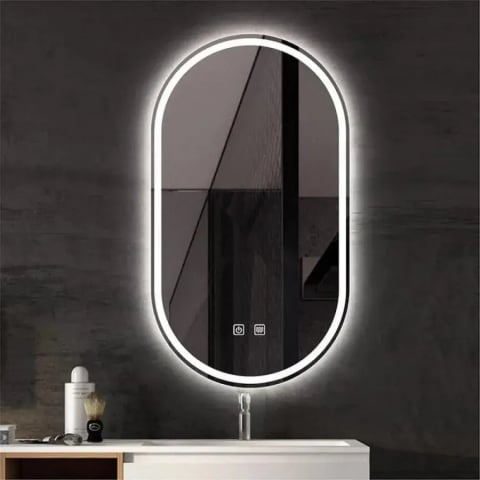 Oglinzi LED/Smart - Oglinda LED Ovala 50x80 cu Touch, Sistem Dezaburire, Dimabila