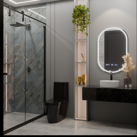 Oglinda LED Ovala, 50x80cm, Eminence MotionGlow Marcello, Sistem Dezaburire, Ceas & Termometru, Dimabila [2]