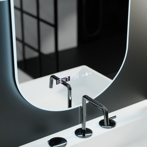 Oglinda LED Ovala, 50x80cm, Lucia Senzor Marcello, Sistem Dezaburire, Ceas & Termometru, Dimabila [1]