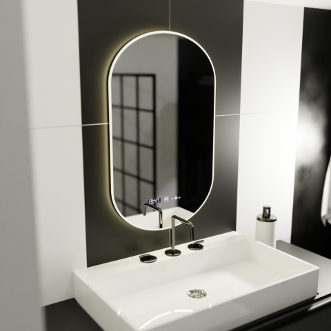 Oglinda LED Ovala, 50x80cm, Lucia Senzor Marcello, Sistem Dezaburire, Ceas & Termometru, Dimabila [2]