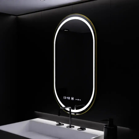 Oglinzi LED Premium - Oglinda LED Ovala, 50x80cm, Roven Senzor MotionGlow Marcello, Sistem Dezaburire, Ceas & Termometru, Dimabila
