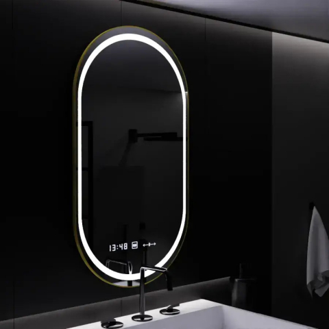 Oglinda LED Ovala, 50x80cm, Roven Senzor MotionGlow Marcello, Sistem Dezaburire, Ceas & Termometru, Dimabila [2]