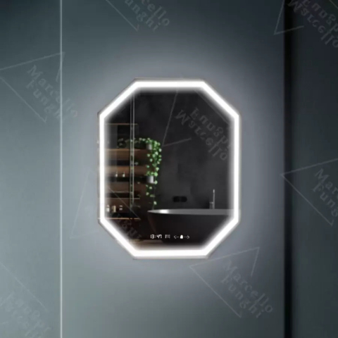 Oglinda LED Poligon, 60x80cm, Ralya Senzor MotionGlow Marcello, Sistem Dezaburire, Ceas & Termometru, Dimabila [3]