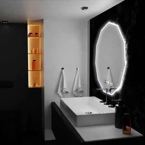 Oglinda LED Poligon, 70cm, Judith Senzor MotionGlow Marcello, Sistem Dezaburire, Ceas & Termometru, Dimabila [3]