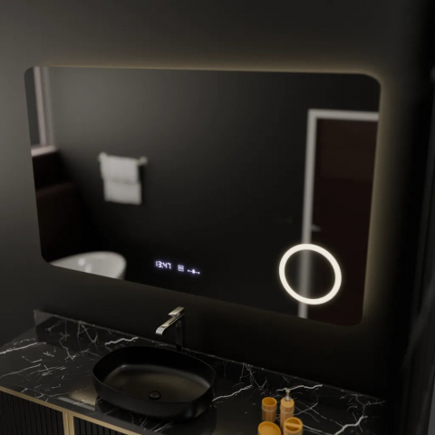 Oglinda LED Rectangulara, 100x60cm, Celeste MotionGlow Marcello, Sistem Dezaburire, Ceas & Termometru, Lupa Cosmetica, Dimabila [2]