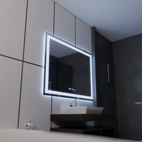 Oglinda LED Rectangulara, 100x75cm, Verite MotionGlow Marcello, Sistem Dezaburire, Ceas & Termometru, Dimabila [2]