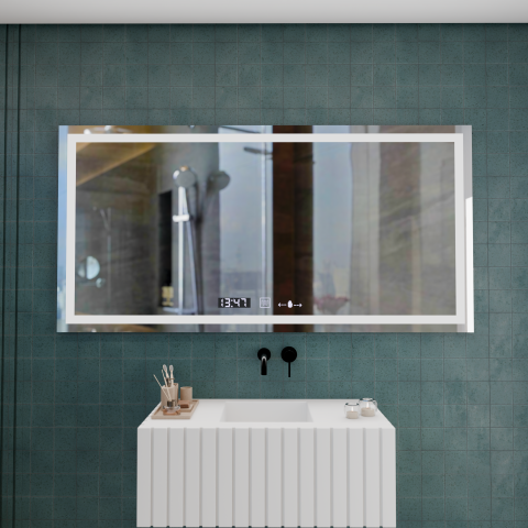 Oglinzi LED Premium - Oglinda LED Rectangulara, 120x60cm, Verite MotionGlow Marcello, Sistem Dezaburire, Ceas & Termometru, Dimabila