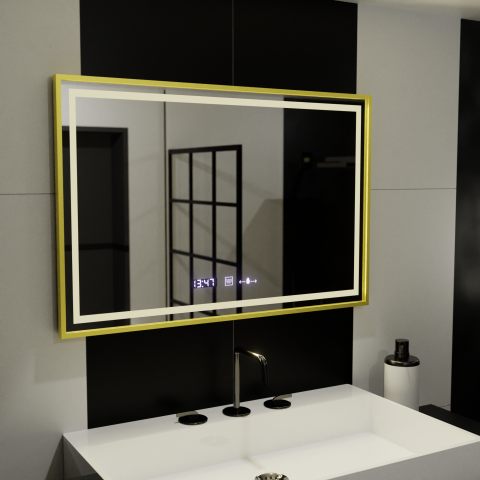 Oglinda LED Rectangulara, 120x80cm, Verite Royale Gold MotionGlow Marcello, Sistem Dezaburire, Ceas & Termometru, Dimabila [2]