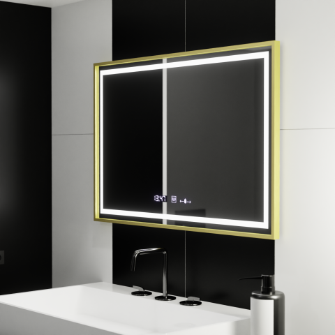 Oglinda LED Rectangulara, 120x80cm, Verite Royale Gold MotionGlow Marcello, Sistem Dezaburire, Ceas & Termometru, Dimabila [3]