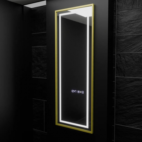 Oglinzi LED Premium - Oglinda LED Rectangulara, 45x140cm, Elena Senzor Radar Marcello, Sistem Dezaburire, Ceas & Termometru, Dimabila, Dressing Couture