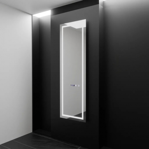 Oglinzi LED Premium - Oglinda LED Rectangulara, 45x140cm, Giulia Senzor Radar Marcello, Sistem Dezaburire, Ceas & Termometru, Dimabila, Dressing Couture