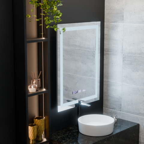 Oglinzi LED Premium - Oglinda LED Rectangulara, 75x90cm, Verite MotionGlow Marcello, Sistem Dezaburire, Ceas & Termometru, Dimabila
