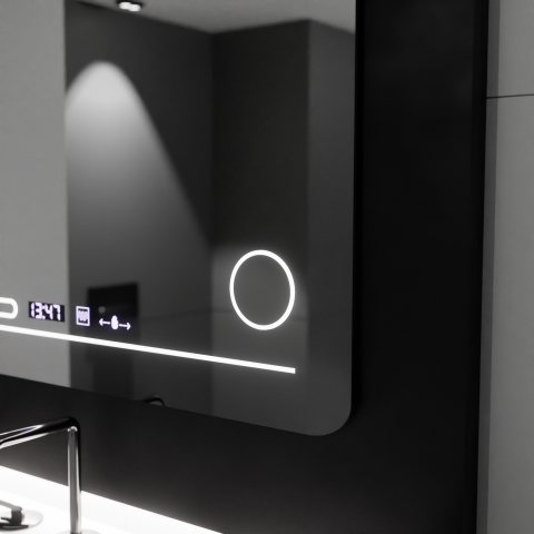 Oglinda LED Rectangulara, 80x60cm, Harmonie MotionGlow Marcello, Sistem Dezaburire, Termometru si Ceas, Lupa Cosmetica, Dimabila [3]