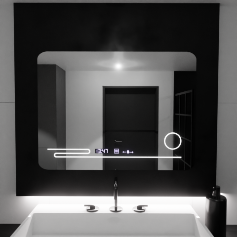 Oglinda LED Rectangulara, 80x60cm, Harmonie MotionGlow Marcello, Sistem Dezaburire, Termometru si Ceas, Lupa Cosmetica, Dimabila [2]