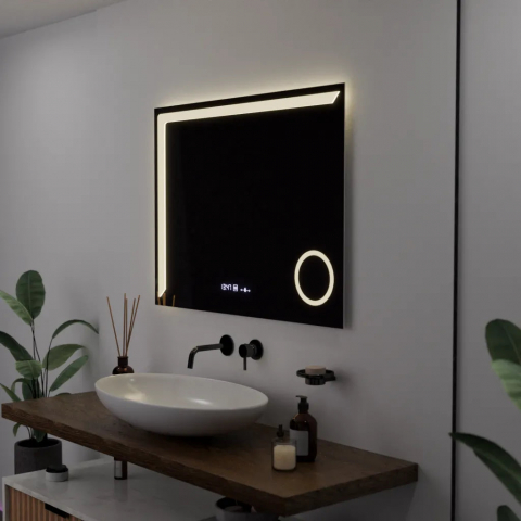 Oglinda LED Rectangulara, 80x60cm, Precision MotionGlow Marcello, Sistem Dezaburire, Ceas & Termometru, Lupa Cosmetica, Dimabila [2]