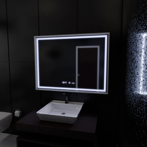 Oglinda LED Rectangulara, 80x60cm, Verite Imperial Silver Motion Glow Marcello, Sistem Dezaburire, Ceas & Termometru, Dimabila [3]