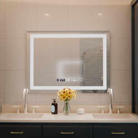 Oglinda LED Rectangulara, 80x60cm, Verite MotionGlow Marcello, Sistem Dezaburire, Ceas & Termometru, Dimabila [3]