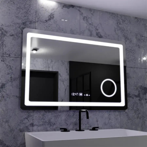 Oglinda LED Rectangulara, 90x60cm, Souverain MotionGlow Marcello, Sistem Dezaburire, Ceas & Termometru, Lupa Cosmetica, Dimabila [2]