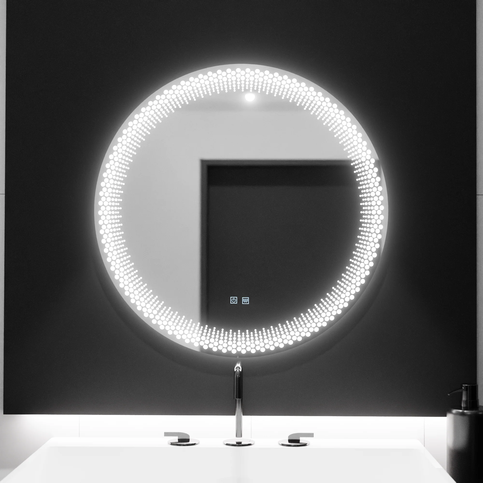 Oglinzi LED/Smart - Oglinda LED Rotunda 60cm, Buton Touch, Sistem Dezaburire, Dimabila