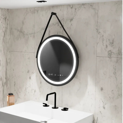 Oglinda LED Rotunda, 60cm, Celeste Majeste Noir Eleve MotionGlow Marcello, Sistem Dezaburire, Ceas & Termometru, Dimabila [1]