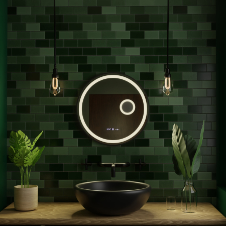 Oglinda LED rotunda 60cm cu senzor, lupa cosmetica, ceas, termometru si lumina reglabila [9]