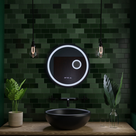 Oglinda LED rotunda 60cm cu senzor, lupa cosmetica, ceas, termometru si lumina reglabila [10]