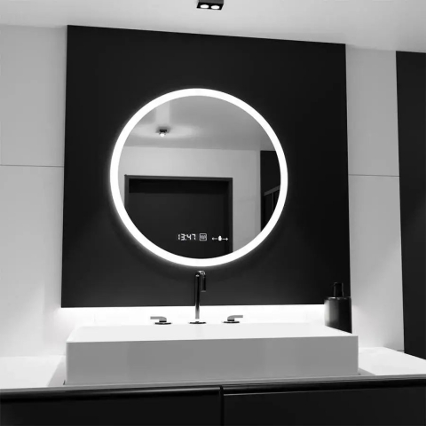 Oglinzi LED Premium - Oglinda LED Rotunda, 70cm, Elysee MotionGlow Marcello, Sistem Dezaburire, Ceas & Termometru, Dimabila