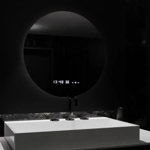 Oglinda LED Rotunda, 70cm, Serenite MotionGlow Marcello, Sistem Dezaburire, Ceas & Termometru, Dimabila [1]