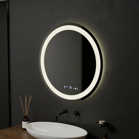 Oglinda LED Senzor MotionGlow Circollo Sistem Dezaburire Termometru si Ceas Rotunda Diametru 60 cm Lumina Rece/Calda/Neutra Dimabila Colectia Marcello Funghi [2]