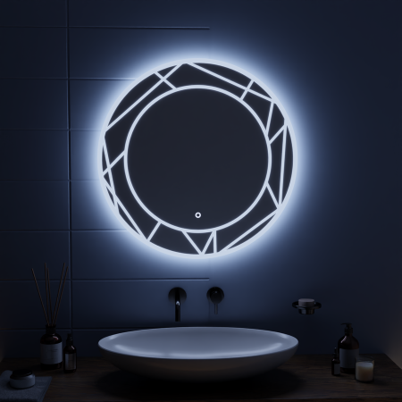 Oglinda LED Touch, 70x70 cm, Rotunda, Lumina Rece, 24W, Design Modern [2]
