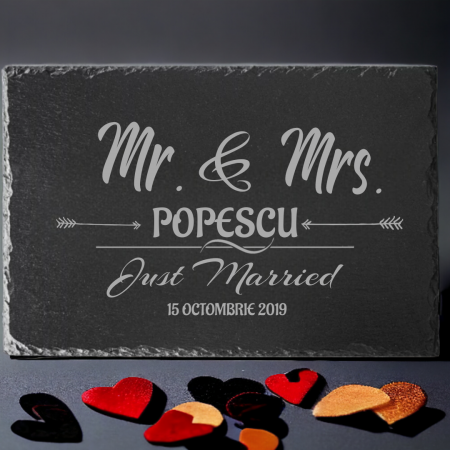 Platouri ardezie - Platou / roca personalizată- Just Married