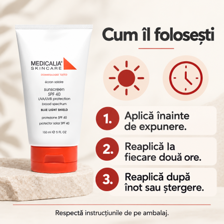 Cremă cu protecție solară Medicalia Sunscreen SPF 40 UVA/UVB + Blue Light Shield, 150 ml [3]
