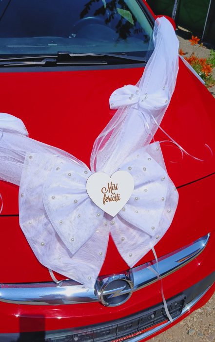 Decor masina Big White Bow personalizat [3]