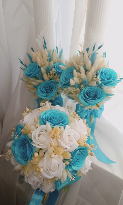 Lumânări fagure și buchet mireasă Ocean Blue [2]