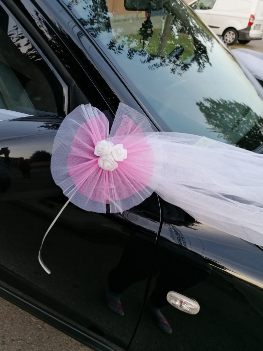 Decor masina nunta Front Pink flowers [2]