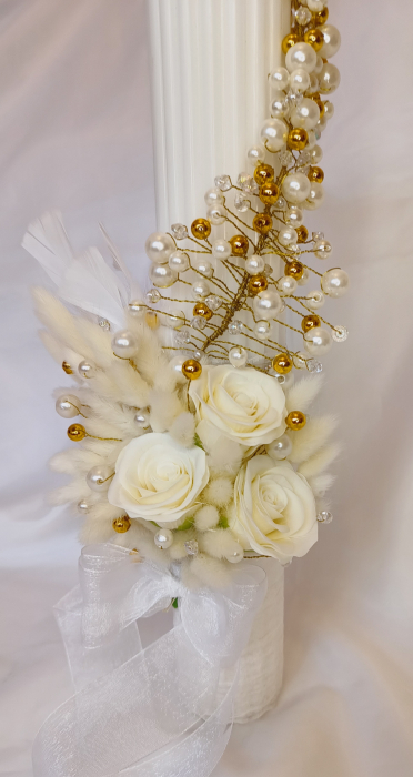 Lumanare canelata botez/cununie Gold and White Pearls [3]