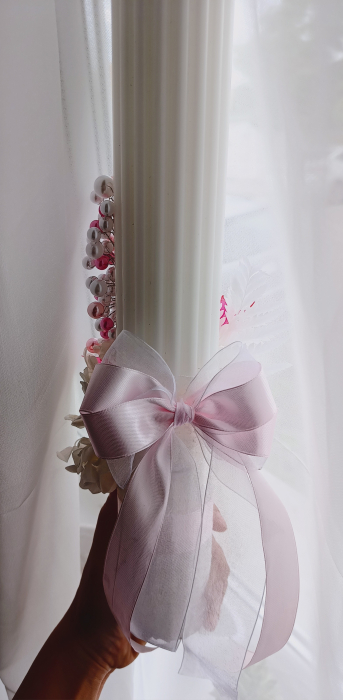 Lumanare canelata botez/cununie Pink and White Pearls [4]