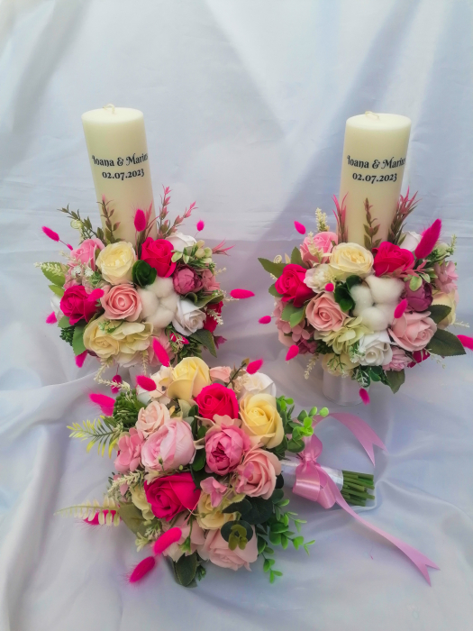 Set Lumanari si buchet mireasa Soft Pink [2]