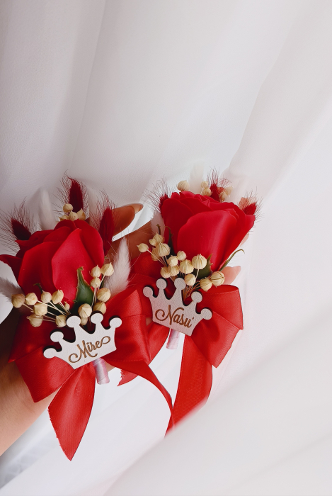 Floare de pus in piept Trandafir colorat și plante uscate personalizata [3]