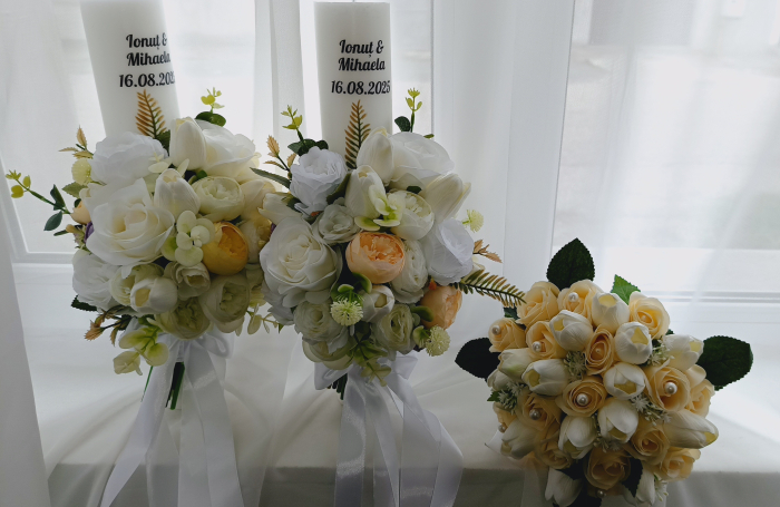 Lumanari cununie White Flowers & tullips [4]