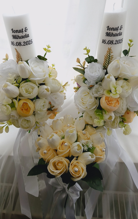 Lumanari cununie White Flowers & tullips [3]