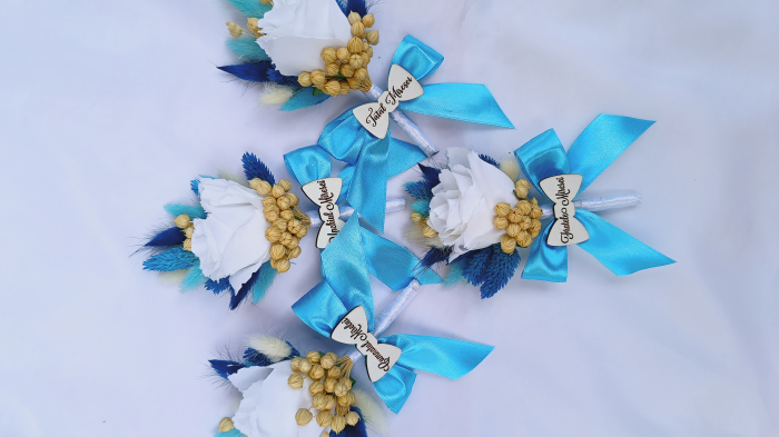 Set Floare de pus in piept si bratara cu flori uscate Turcoaz [4]