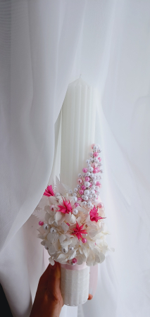 Lumanare canelata botez/cununie Pink and White Pearls [1]