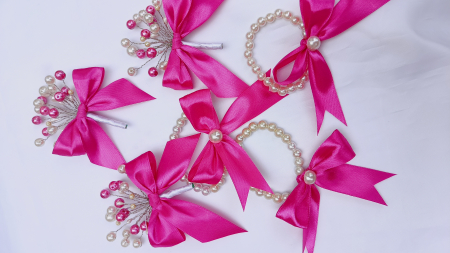 Flori de pus in piept - Set Floare de pus in piept si Bratara din perle Hot pink