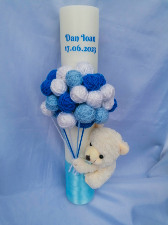 Lumanare botez - Lumanare botez baietel cu ghemotoace de ata Teddy