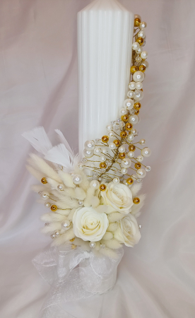 Lumanare canelata botez/cununie Gold and White Pearls [1]
