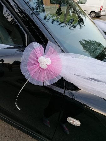 Decor masina nunta Front Pink flowers [1]