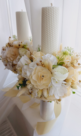 Set nunta lumânări și buchet mireasa White and Cream [6]