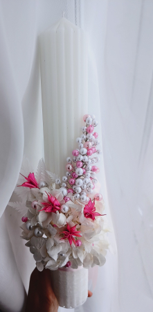Lumanare botez - Lumanare canelata botez/cununie Pink and White Pearls