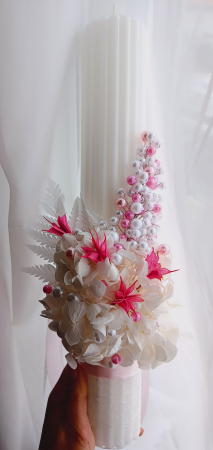 Lumanare canelata botez/cununie Pink and White Pearls [2]